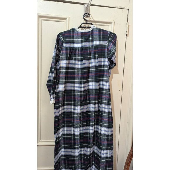 Vintage Carols Plaid Nightgown With Lace Trim & Buttons size L Blue green - Picture 6 of 7